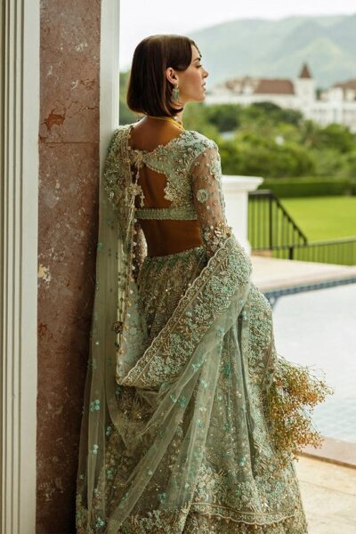 Aqua Green Embroidered Net Lehenga Choli - Image 5