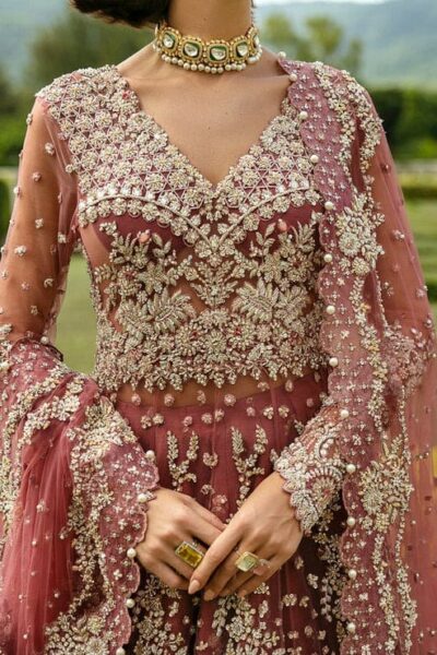 Graceful Tea Pink Pakistani Bridal Gown - Image 3