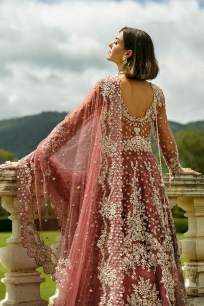 Graceful Tea Pink Pakistani Bridal Gown - Image 6