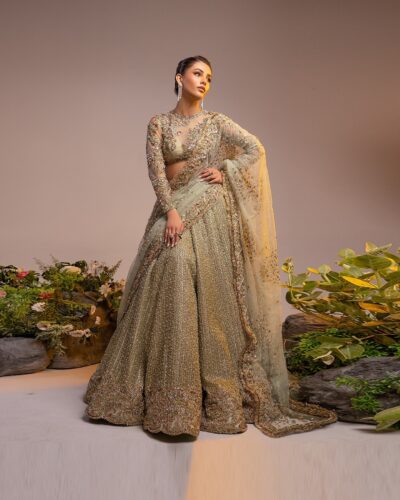 Indian Bridal Ivory Gold Lehenga Choli - Image 3