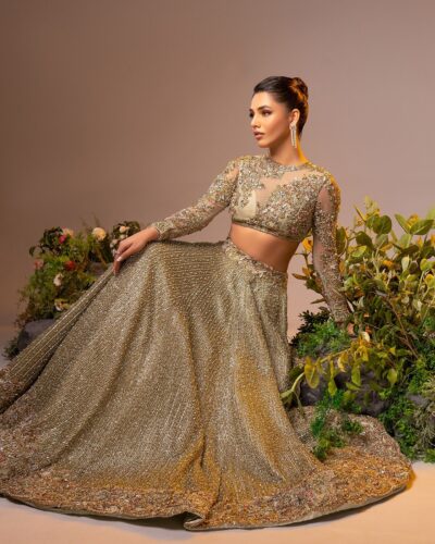 Indian Bridal Ivory Gold Lehenga Choli - Image 4