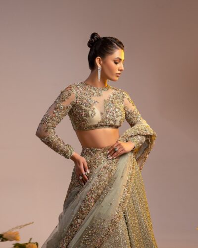 Indian Bridal Ivory Gold Lehenga Choli - Image 5