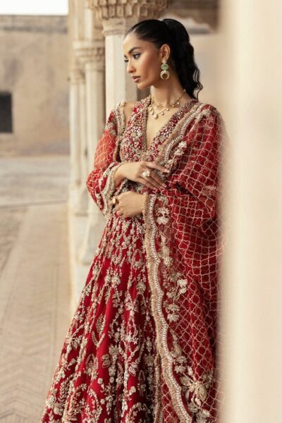 Red Bridal Outfit in Lehenga Frock - Image 5