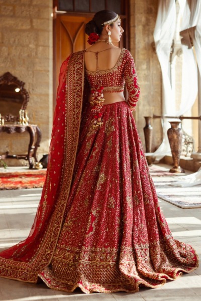 Crimson Red Bridal Lehenga Choli with Dupatta - Image 2