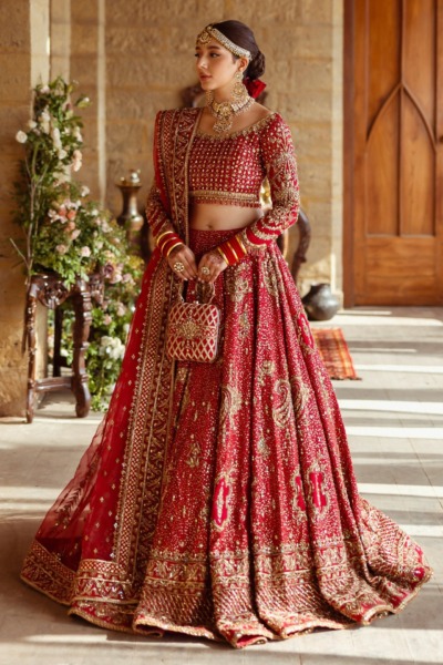 Crimson Red Bridal Lehenga Choli with Dupatta - Image 5