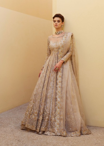 Elegant Pakistani Ivory Bridal Gown with Lehenga - Image 10