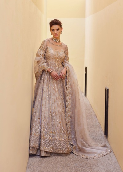 Elegant Pakistani Ivory Bridal Gown with Lehenga - Image 6