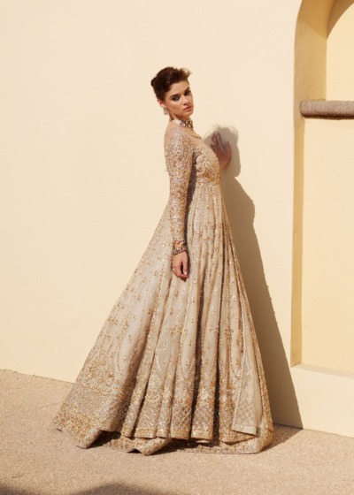 Elegant Pakistani Ivory Bridal Gown with Lehenga - Image 8