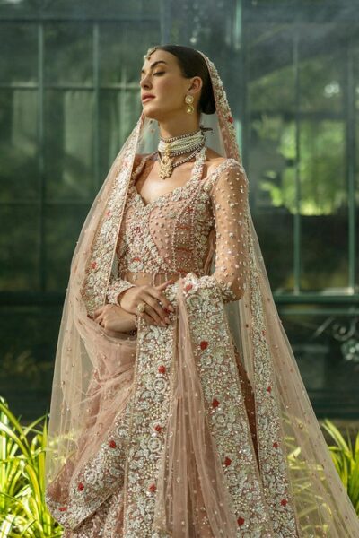 Elegant Peach Indian Bridal Lehenga Kameez - Image 3