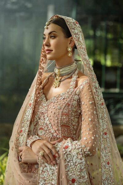 Elegant Peach Indian Bridal Lehenga Kameez - Image 4