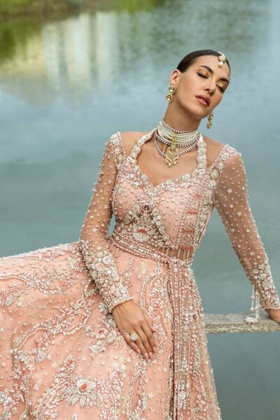 Elegant Peach Indian Bridal Lehenga Kameez - Image 5