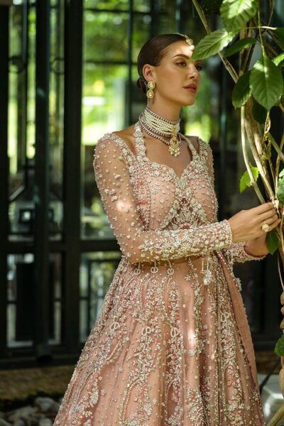 Elegant Peach Indian Bridal Lehenga Kameez - Image 6