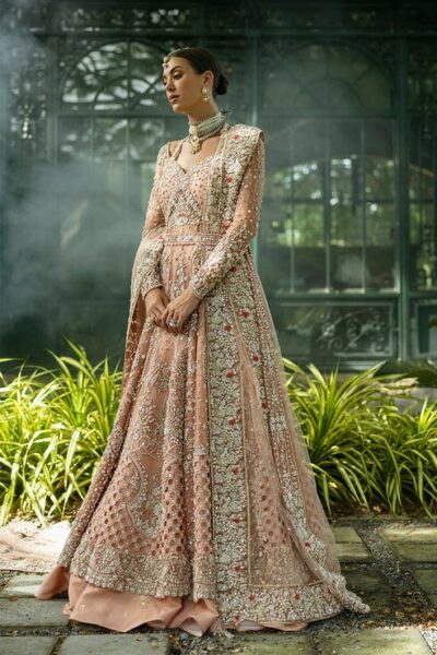 Elegant Peach Indian Bridal Lehenga Kameez - Image 7