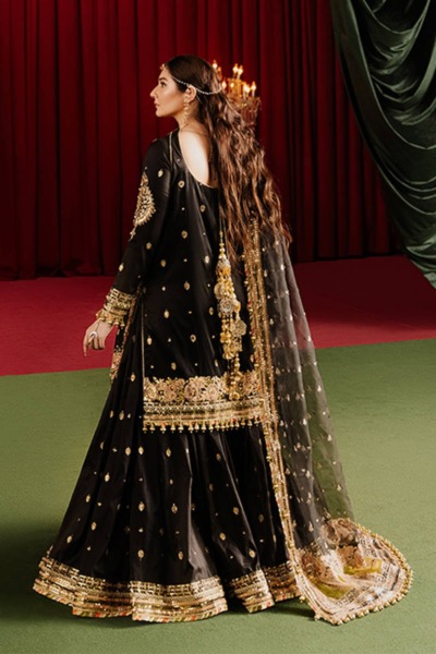 Gold Embroidered Black Gharara for Pakistani Weddings - Image 2