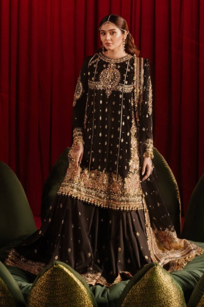 Gold Embroidered Black Gharara for Pakistani Weddings