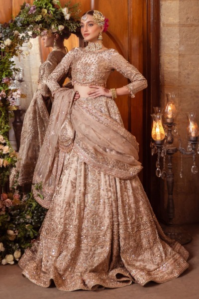 Indian Bridal Lehenga with Tissue Choli for Weddings - Image 4