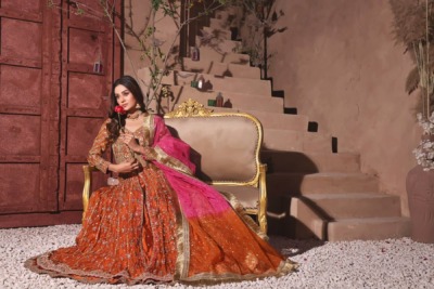 Mehndi Open Gown and Lehenga Wedding Dress - Image 4