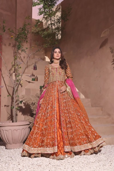 Mehndi Open Gown and Lehenga Wedding Dress