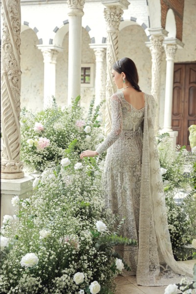 Pakistani Bridal Gown in Elegant Net with Embellishments - Image 2