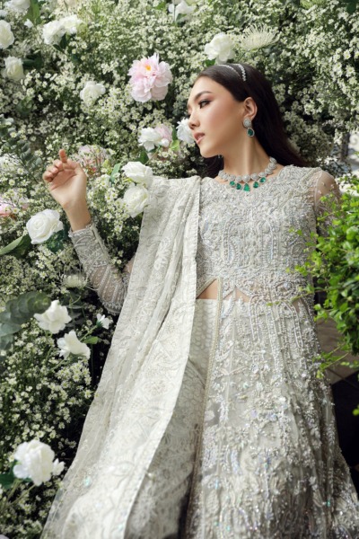 Pakistani Bridal Gown in Elegant Net with Embellishments - Image 3