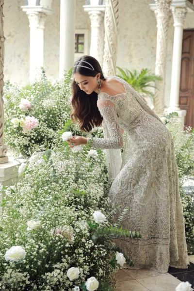 Pakistani Bridal Gown in Elegant Net with Embellishments - Image 4