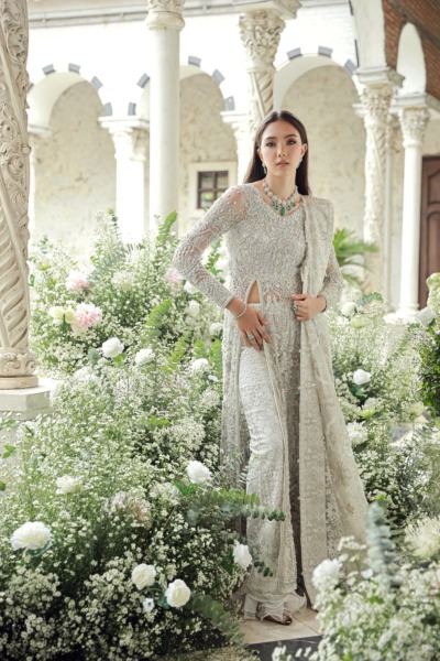 Pakistani Bridal Gown in Elegant Net with Embellishments