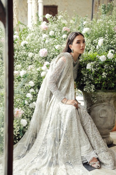 Pakistani Bridal Gown in Elegant Net with Embellishments - Image 5