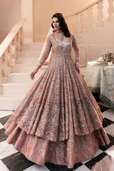 Pakistani Bridal Open Pishwas and Lehenga Outfit - Image 3