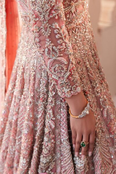 Pakistani Bridal Open Pishwas and Lehenga Outfit - Image 5