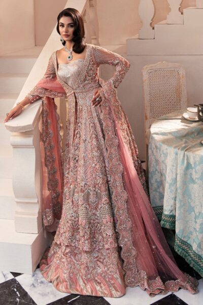 Pakistani Bridal Open Pishwas and Lehenga Outfit - Image 7