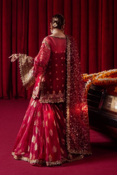 Pakistani Wedding Annari Red Gharara Shirt Outfit - Image 2