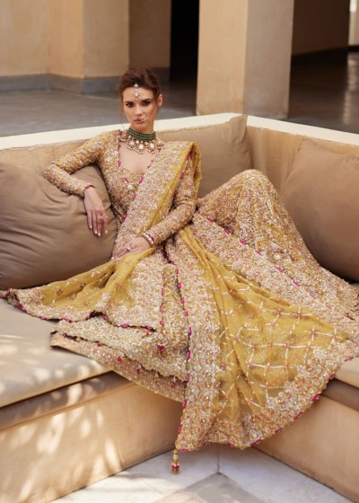 Pakistani Wedding Bridal Yellow lehenga Gown - Image 3