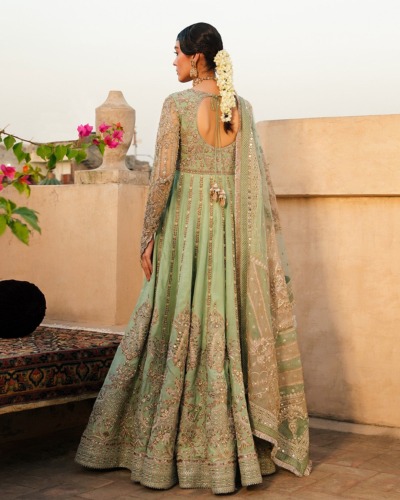 Pakistani Wedding Pishwas in Luxurious Raw Silk - Image 2