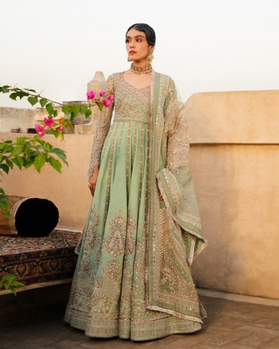 Pakistani Wedding Pishwas in Luxurious Raw Silk