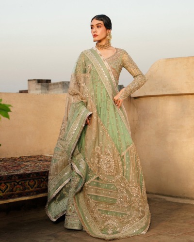 Pakistani Wedding Pishwas in Luxurious Raw Silk - Image 7