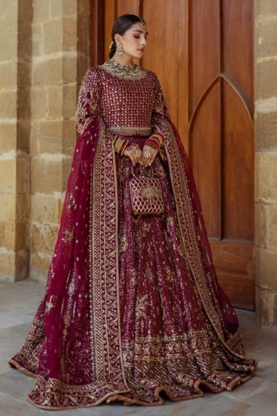 Royal Plum Lehenga With Choli Pakistani Bridal Dress - Image 4