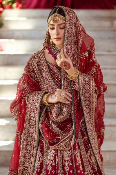 Traditional Red Bridal Lehenga and Flared Frock - Image 4