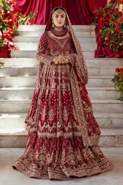 Traditional Red Bridal Lehenga and Flared Frock