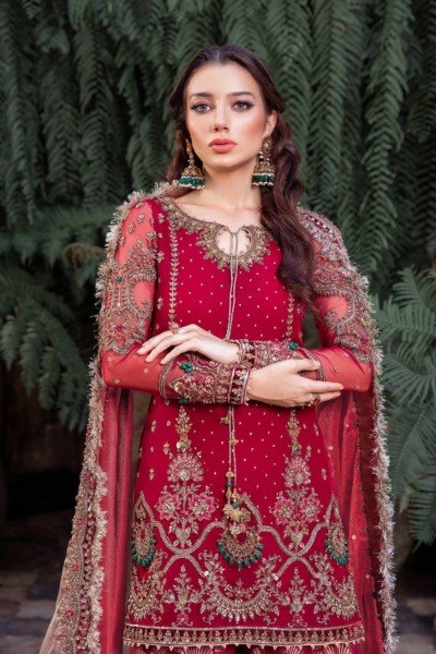 Traditional Red Pakistani Wedding Kameez and Gharara Outfit - Image 3