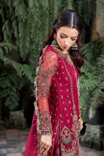 Traditional Red Pakistani Wedding Kameez and Gharara Outfit - Image 4