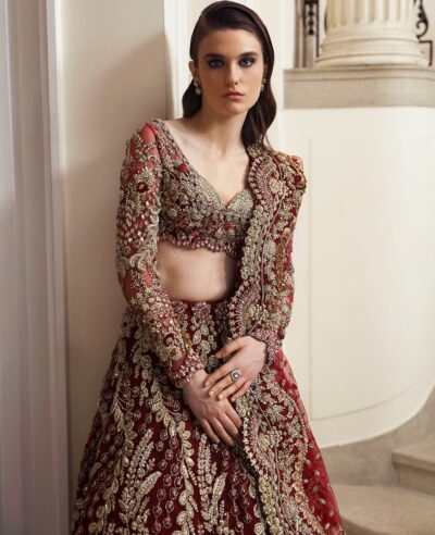 Wedding Red Choli Lehenga Indian Bridal Dress - Image 5