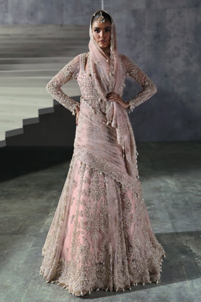 Elegant Powder Pink Pishwas Pakistani Bridal Wear - Image 6