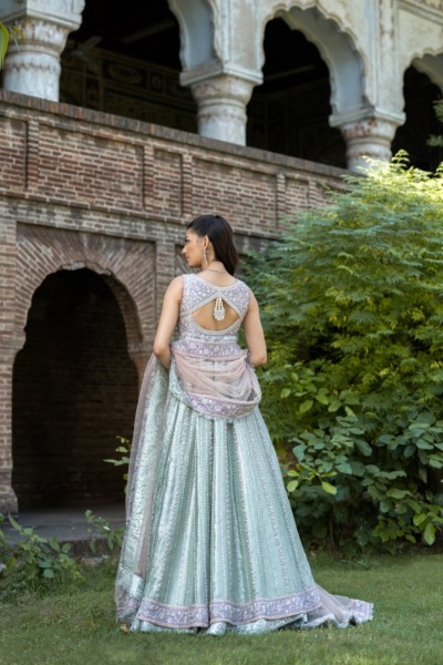 Latest Pakistani Bridal Tissue Gown Lehenga Wedding Dress - Image 2