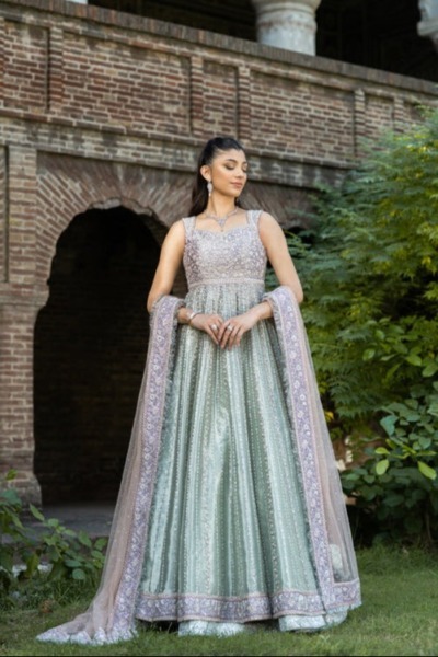 Latest Pakistani Bridal Tissue Gown Lehenga Wedding Dress