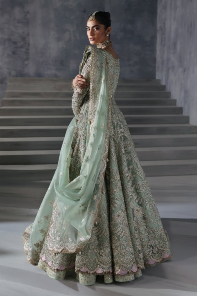 Luxurious Open Gown with Lehenga Pakistani Bridal Wear - Image 2