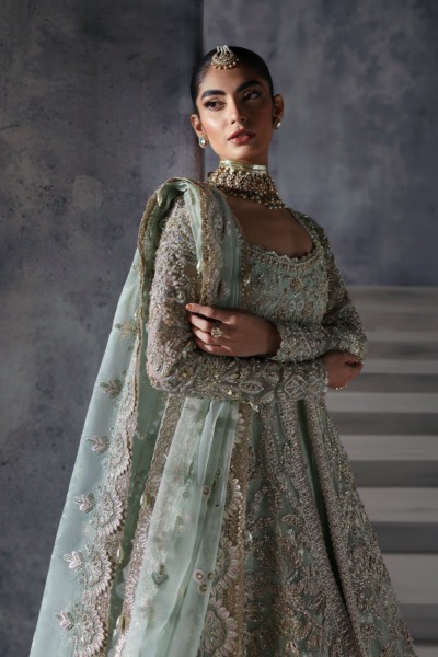 Luxurious Open Gown with Lehenga Pakistani Bridal Wear - Image 4