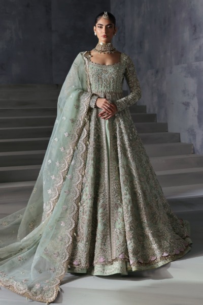 Luxurious Open Gown with Lehenga Pakistani Bridal Wear