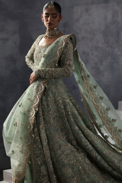 Luxurious Open Gown with Lehenga Pakistani Bridal Wear - Image 7