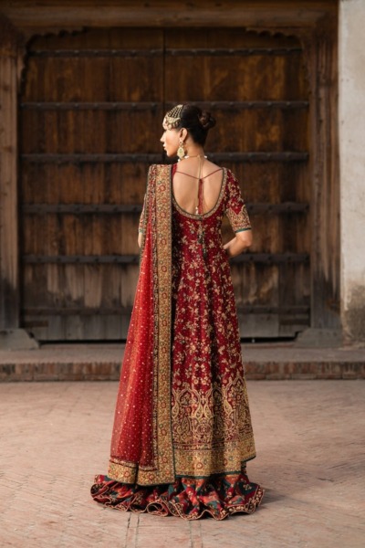 Luxurious Pakistani Bridal Lehenga with Embroidered Open Frock - Image 2