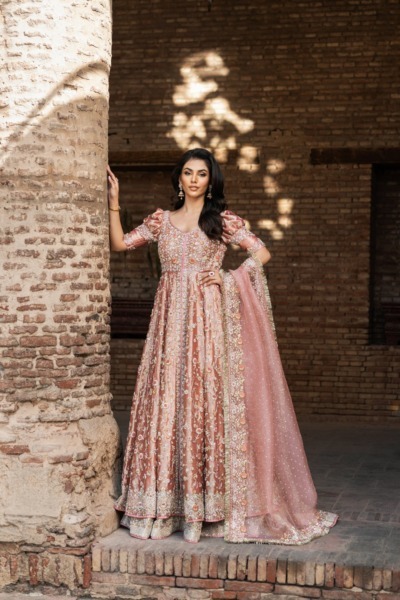 Pakistani Bridal Front Open Pishwas Lehenga - Image 4